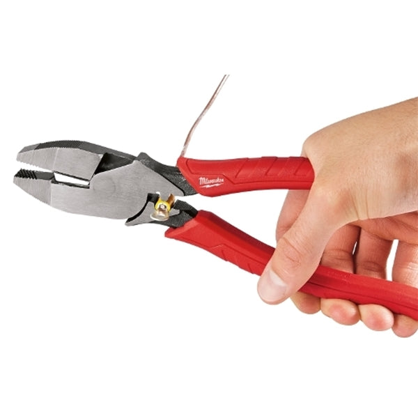 Milwaukee 48-22-6100 Lineman's Plier with Crimper, 9 in OAL, 1.77 in Cutting Capacity, Red Handle, Comfort-Grip Handle