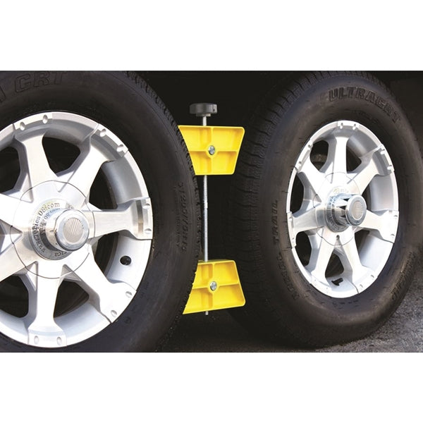 CAMCO 44622 Wheel Stop Chock, Plastic, Yellow, For: 26 to 30 in Dia Tires with Spacing of 3-1/2 to 5-1/2 in