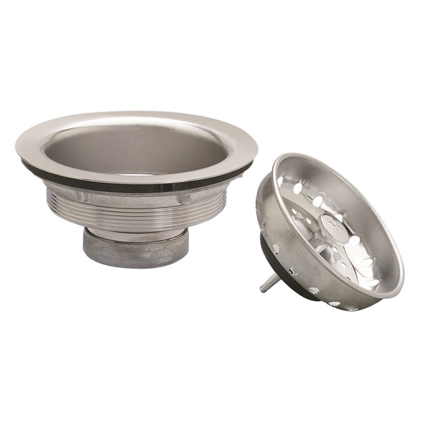 Plumb Pak PP8PC Basket Strainer with Fixed Stick Post, Stainless Steel, Chrome, For: 3-1/2 in Dia Opening Kitchen Sink