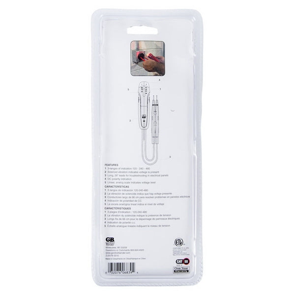 GB GVT-392 Solenoid Tester, 120 to 480 VAC, 120 to 240 VDC, Neondicator Display, Functions: Voltage, Red