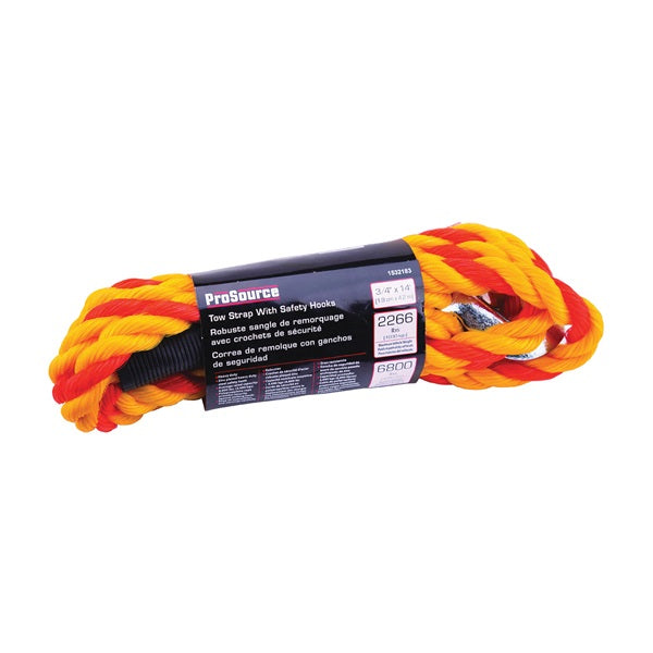 ProSource FH64067 Tow Rope, 3/4 in Dia, 14 ft L, Spring Hook End, 2266 lb Working Load, Polypropylene