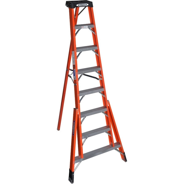 WERNER FTP6200 Series FTP6208 Tripod Ladder, 8 ft H, Type IA Duty Rating, Fiberglass, 300 lb