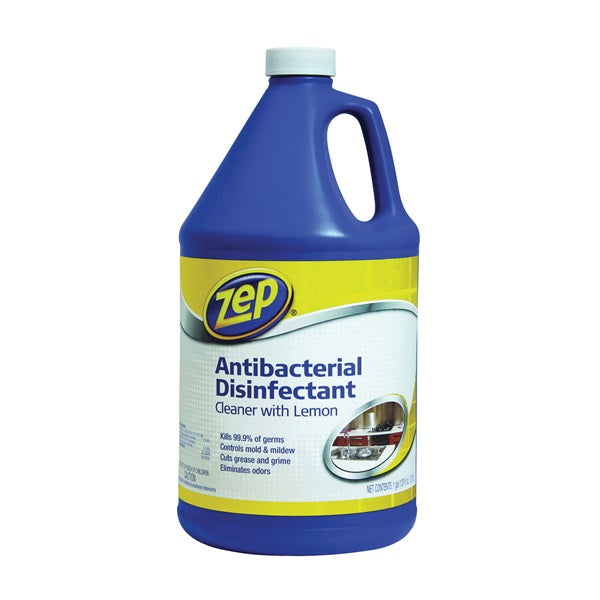 Zep ZUBAC128 Disinfectant Cleaner, 1 gal, Liquid, Lemon, Clear