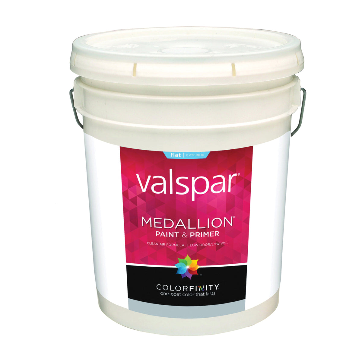 Valspar 027.0045501.008 Latex Paint, Flat, White, 5 gal, Pail, Resists: Fade, Mildew, Mold