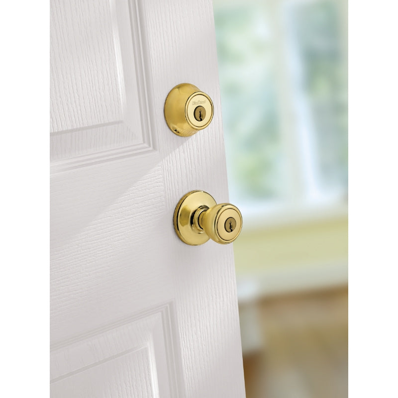 Kwikset 690T3CP6ALRCSK6 Knob Lockset, 3 Grade, Keyed Key, Polished Brass, 2-3/8 x 2-3/4 in Backset, K6 Keyway