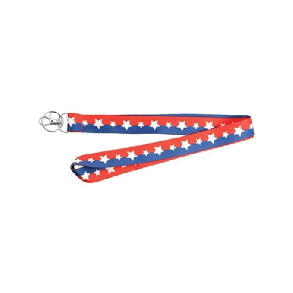 HY-KO 2GO Series LAN-103 Lanyard, 18 in L, 1 in W, Polyester, Blue/Red/White, Clip End