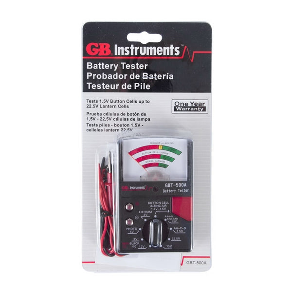 GB GBT-500A Battery Tester, 1.5 to 22.5 V, Analog Display, Black