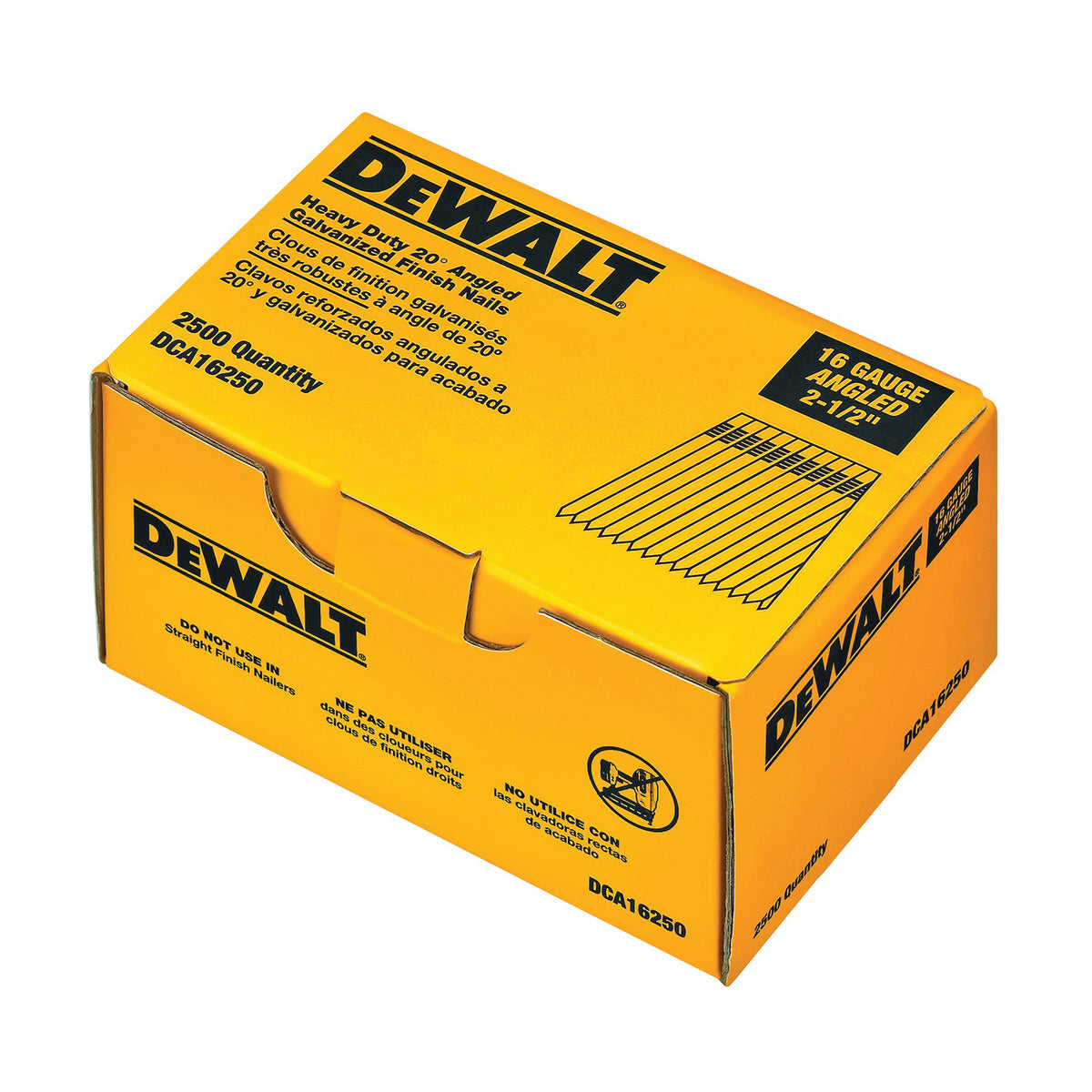 DeWALT DCA16250 Finish Nail, 2-1/2 in L, 16 Gauge, Steel, Galvanized, Brad Head, Smooth Shank