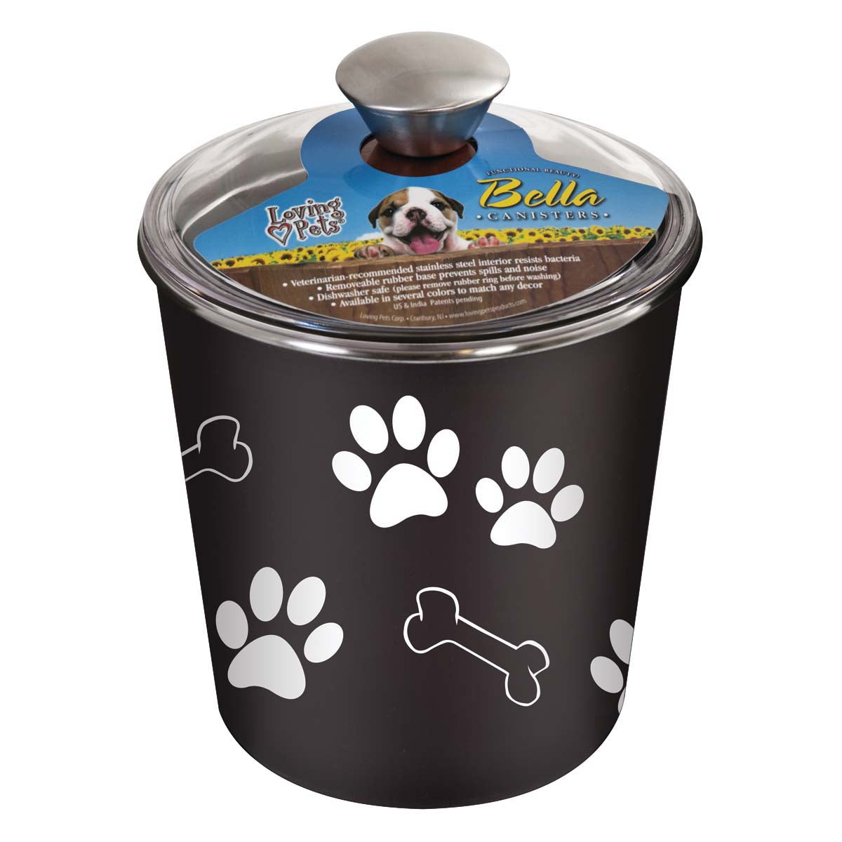 Loving Pets 7481 Pet Treat Canister, Plastic/Stainless Steel, Espresso, 8-1/2 in L, 8-1/2 in H