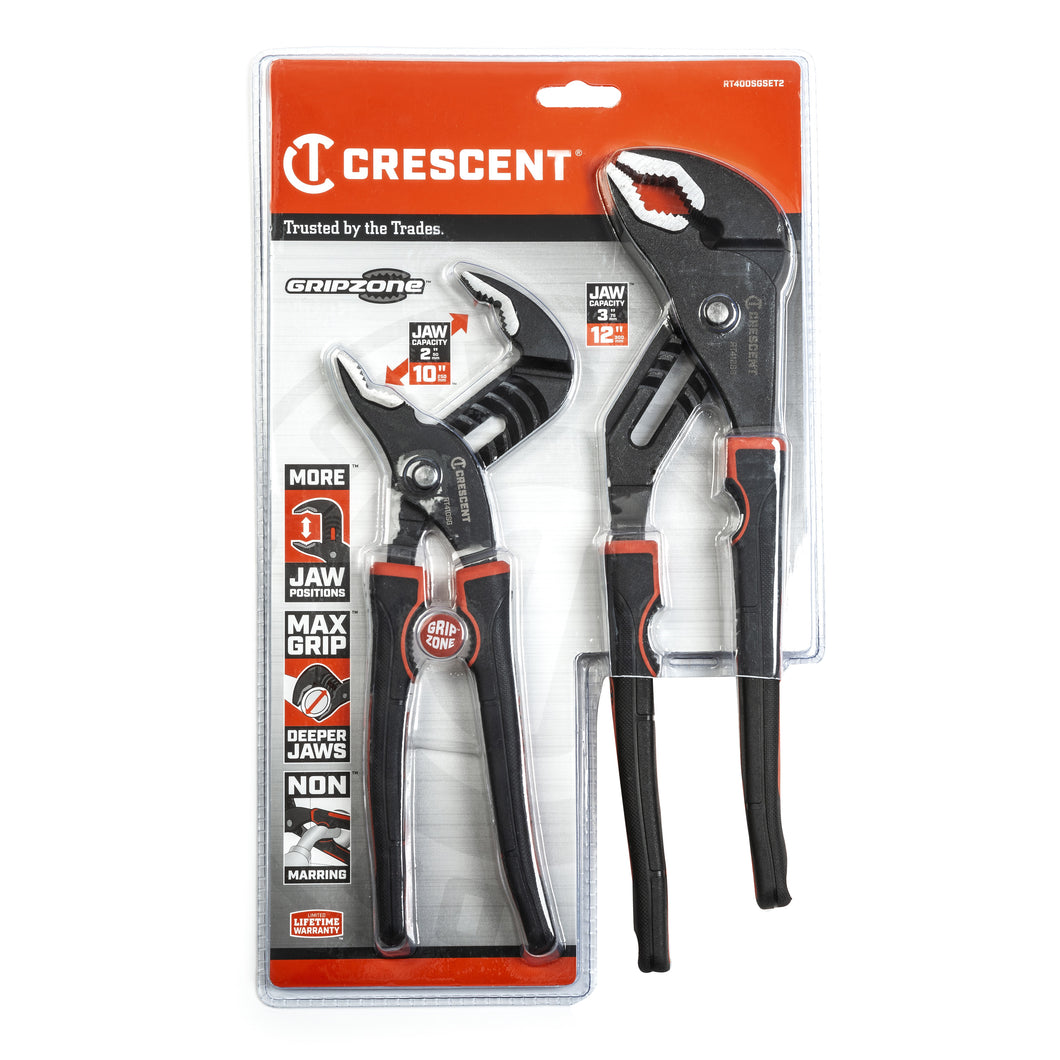 Crescent RT400SGSET2 Tongue and Groove Plier Set, Rubber/Steel, Black-Oxide