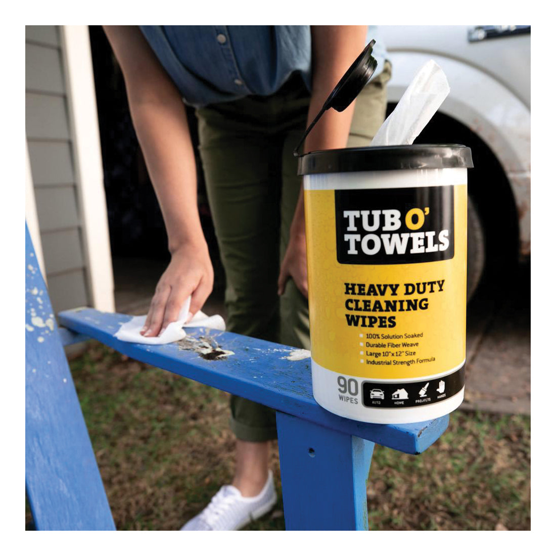 Tub O'Towels TW90 Heavy-Duty Cleaning Wipes, 12 in L, 10 in W, Light Citrus