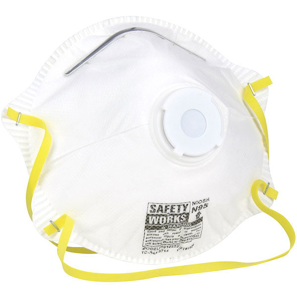 SAFETY WORKS 10103821 Disposable Dust Respirator with Exhalation Valve, One-Size Mask, N95 Filter Class, White