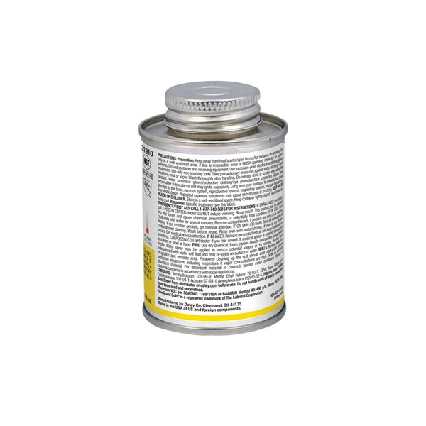 Oatey 31910 Solvent Cement, 4 oz Can, Liquid, Yellow