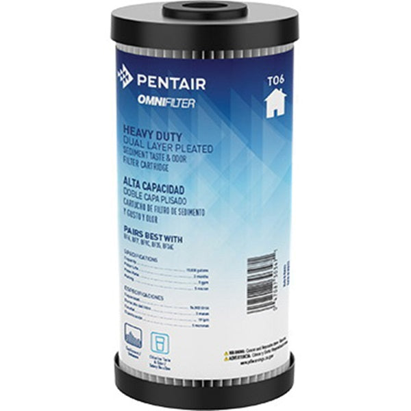 Pentair OMNIFilter Series TO6-SS2-S06 Filter Cartridge, 5 um Filter, Cellulose Carbon Filter Media, Pleated Paper