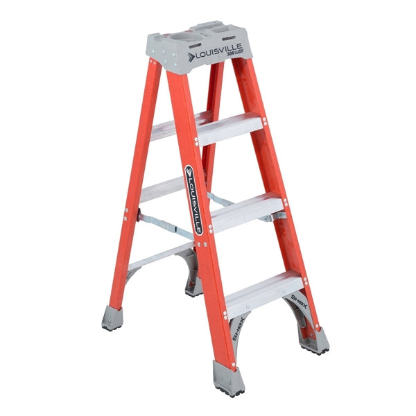 Louisville FS1504 Step Ladder, 4 ft H, Type IA Duty Rating, Fiberglass, 300 lb