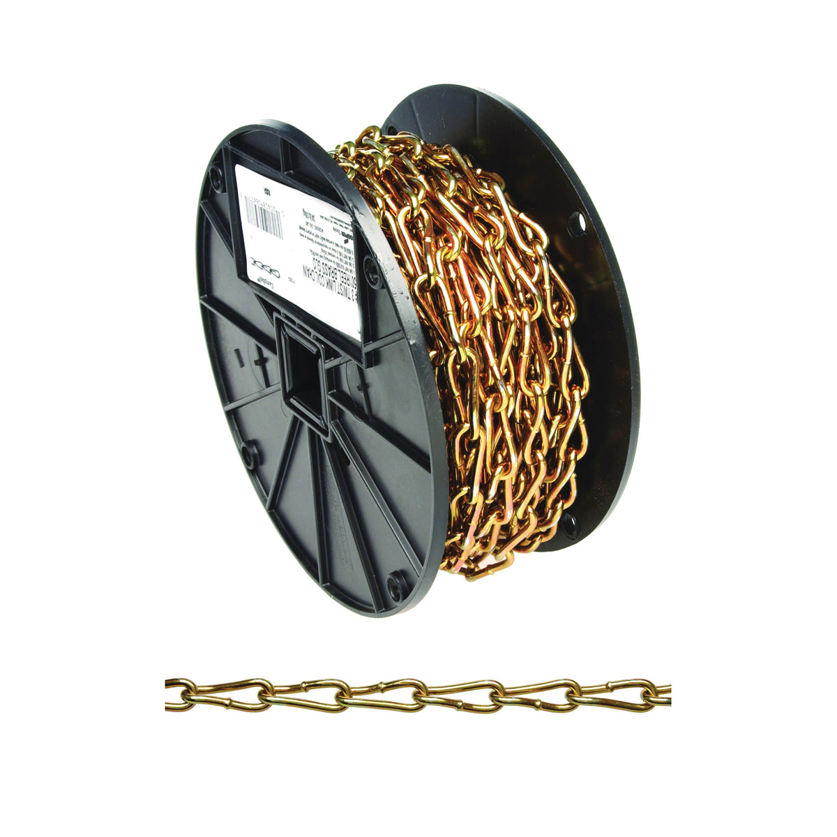 Campbell 0723167 Twist Link Coil Chain, #3, 50 ft L, 240 lb Working Load, Steel, Brass