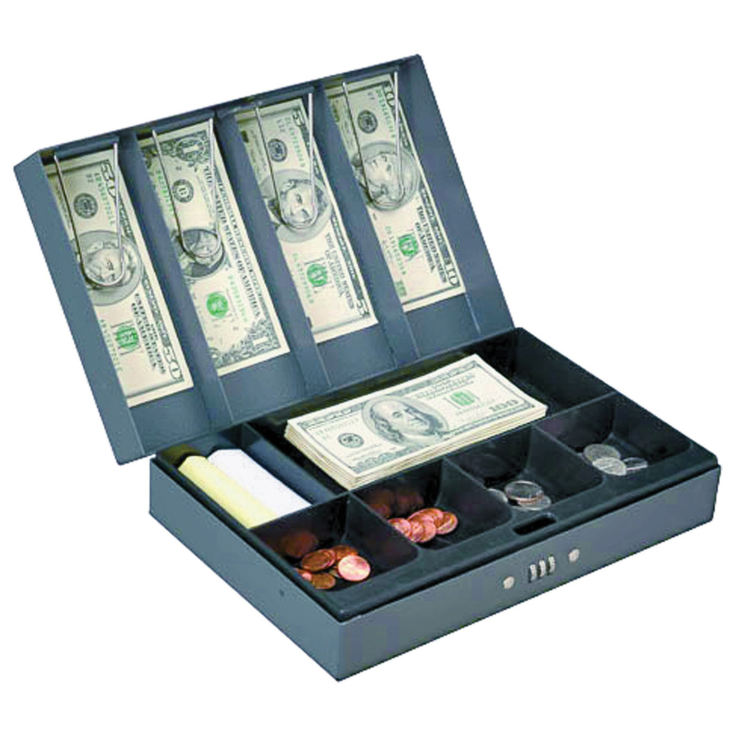 ProSource TS811 Cash Box, 11-3/8 L x 7-5/8 W x 3-1/4 H in Exterior, Steel, Combination Lock, 6-Compartment