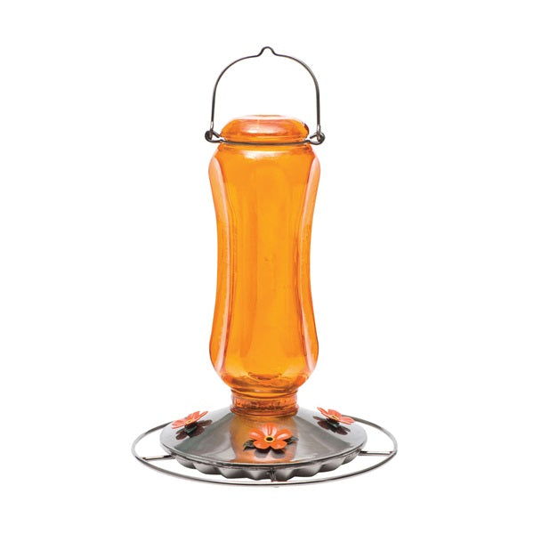 Perky-Pet 8135-2 Bird Feeder, Carnival Glass Vintage, 16 oz, 4-Port/Perch, Glass, Orange, 11-3/4 in H