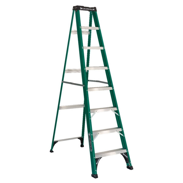 Louisville FS4008 Step Ladder, 147 in Max Reach H, 7-Step, 225 lb, Type II Duty Rating, 3 in D Step, Fiberglass