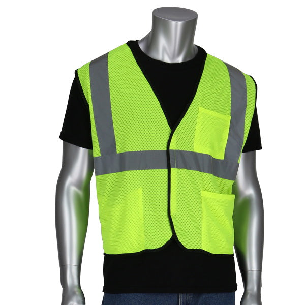 SAFETY WORKS CVCL2MLXL Safety Vest, XL, Polyester, Lime Yellow, Hook-and-Loop Closure