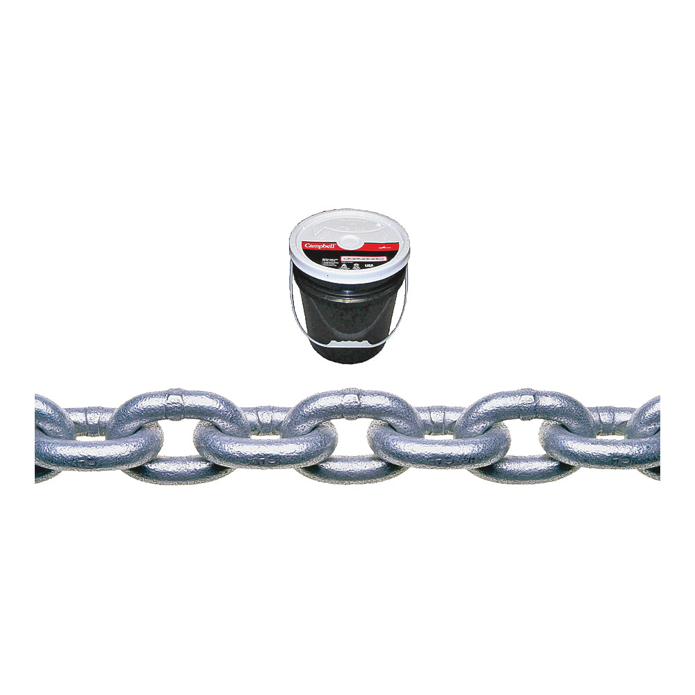 Campbell 014-0633 Proof Coil Chain, 3/8 in, 63 ft L, 30 Grade, Steel, Galvanized