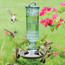 Load image into Gallery viewer, Perky-Pet 8108-2 Bird Feeder, Antique Bottle, 10 oz, 4-Port/Perch, Glass/Metal, Green, 10 in H
