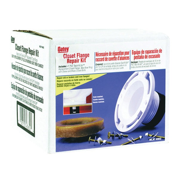 Oatey Twist-N-Set Series 43652 Closet Flange Repair Kit, 4 in Connection, PVC, White