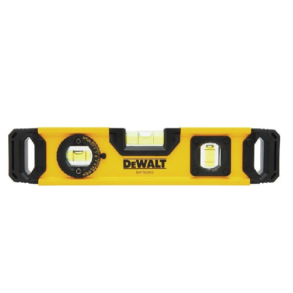 DeWALT DWHT43003 Torpedo Level, 9.7 in L, 3-Vial, Magnetic, Aluminum, Black/Yellow