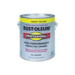RUST-OLEUM K7744402 Enamel Paint, Gloss, Safety Yellow, 1 gal, Can, Oil Base, Application: Brush, Roller, Spray