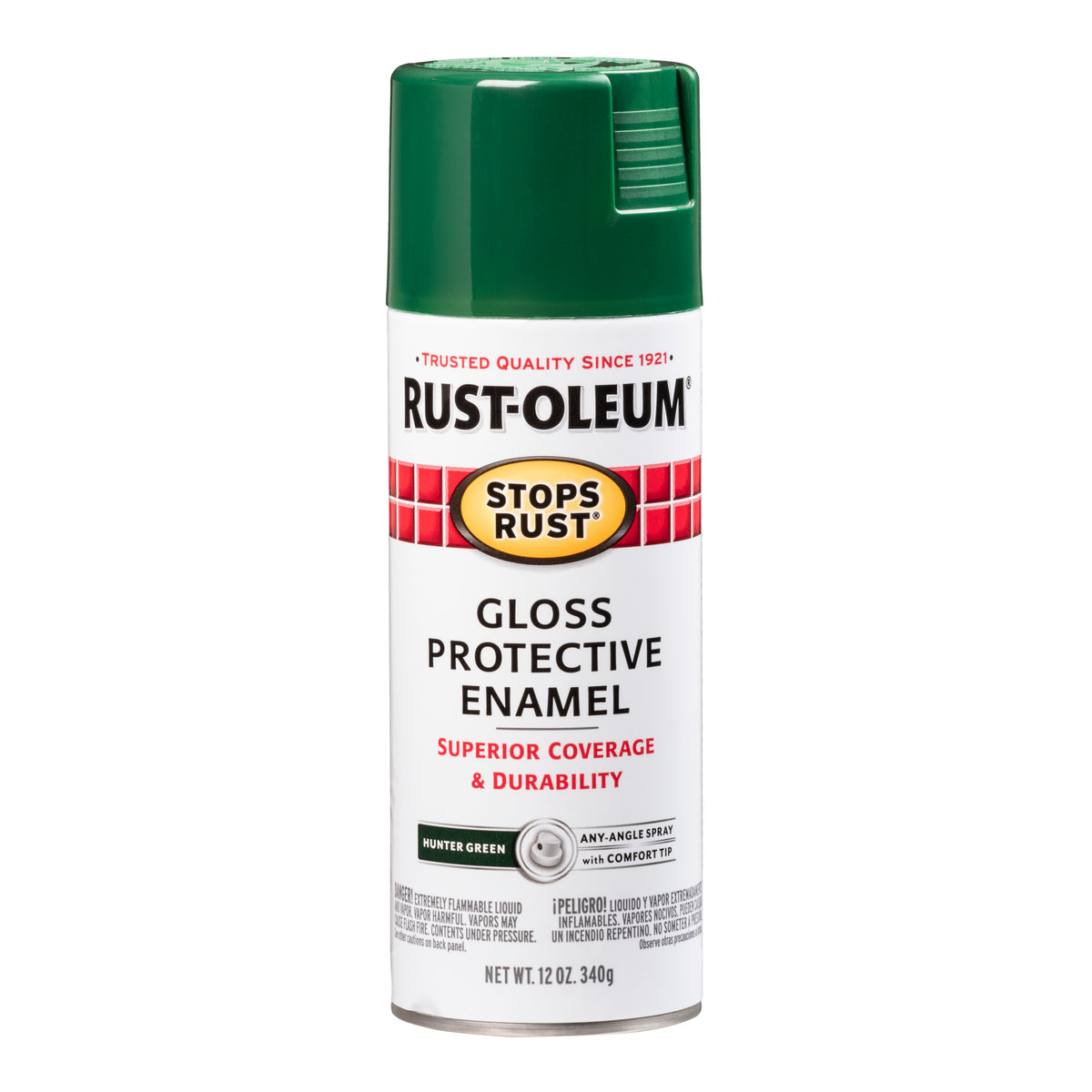 RUST-OLEUM STOPS RUST 7738830 Protective Enamel Spray Paint, Gloss, Hunter Green, 12 oz, Aerosol Can