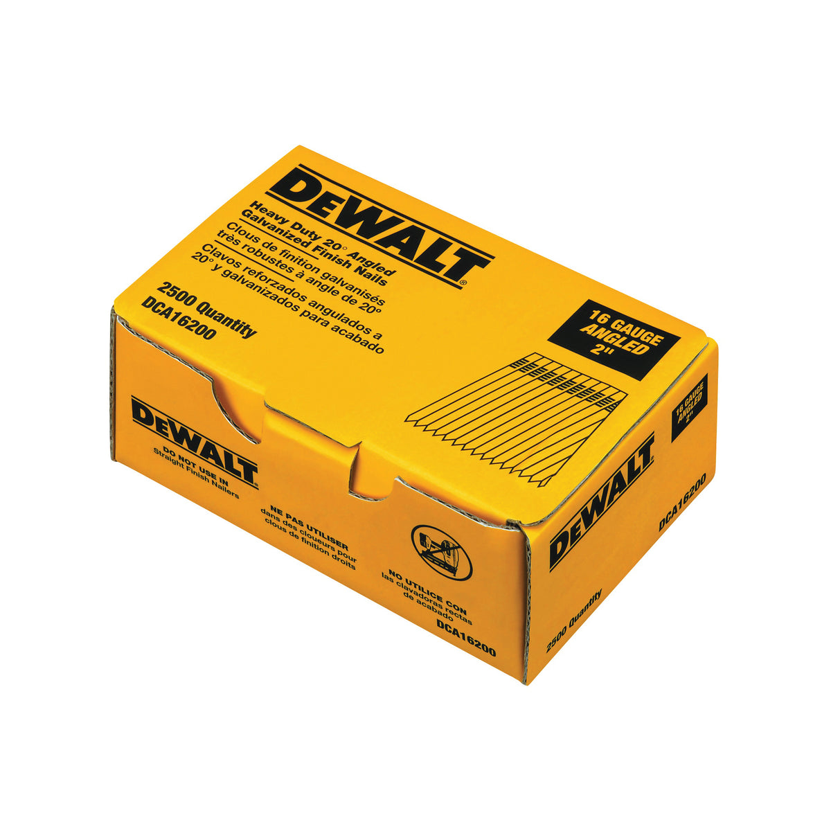 DeWALT DCA16200 Finish Nail, 2 in L, 16 Gauge, Steel, Galvanized, Brad Head, Smooth Shank