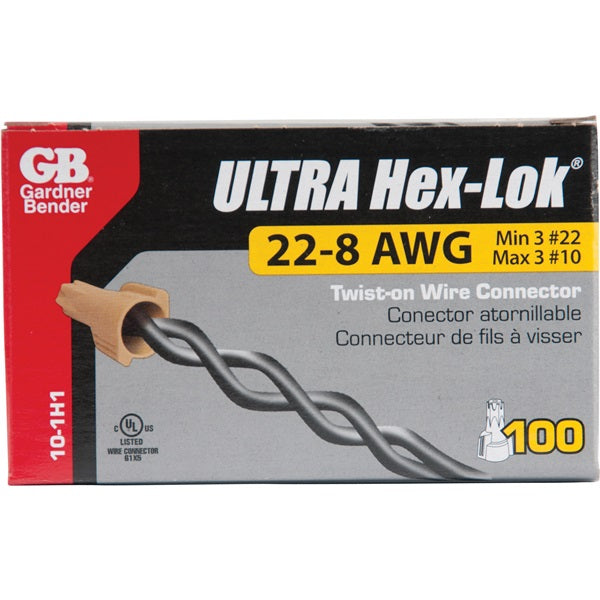 GB Hex-Lok 10-1H1 Wire Connector, 8 to 22 AWG Wire, Copper Contact, Thermoplastic Housing Material, Tan