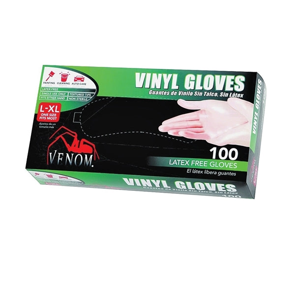 VENOM STEEL VEN4135 Non-Sterile Disposable Gloves, L/XL, Vinyl, Clear, 9 in L