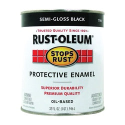 RUST-OLEUM 7798502 Enamel Paint, Semi-Gloss, Black, 1 qt, Can, Oil Base, Application: Brush, Roller, Spray