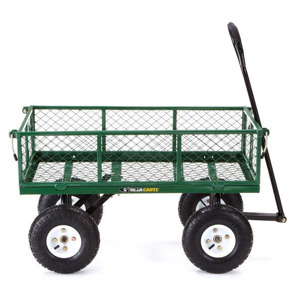 Gorilla Carts GOR400 Yard Cart with Fold Down Sides, 400 lb, 34 in L x 18 in W Deck, Steel Deck, 4-Wheel, 10 in Wheel