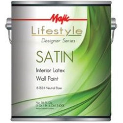 Majic Paints 8-1824-1 Interior Paint, Satin, Neutral, 1 gal, Can, Latex Base, Resists: Abrasion, Moisture, Spatter