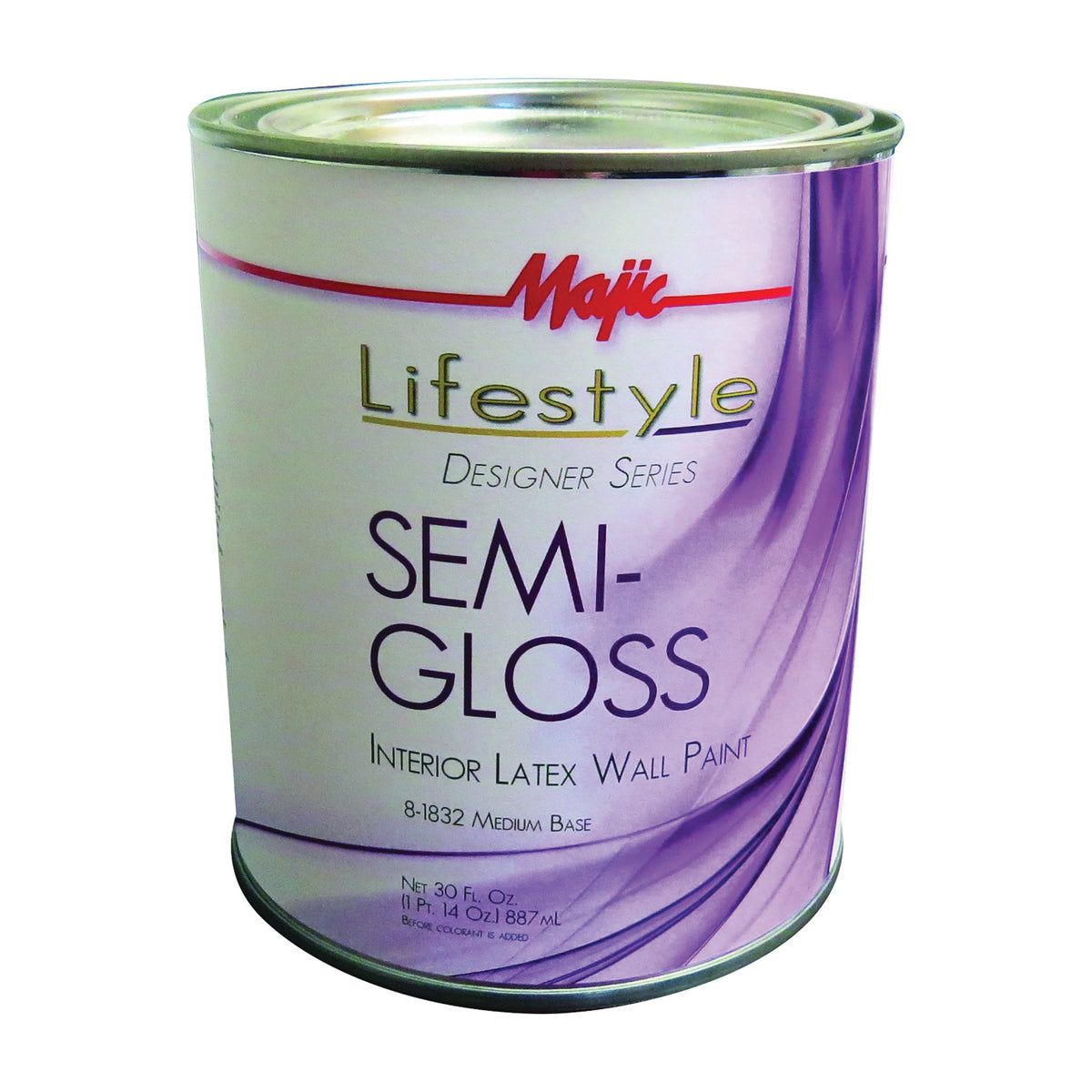 Majic Paints 8-1832-2 Interior Paint, Semi-Gloss, Medium, 1 qt, Can, Latex Base, Resists: Abrasion, Moisture, Spatter