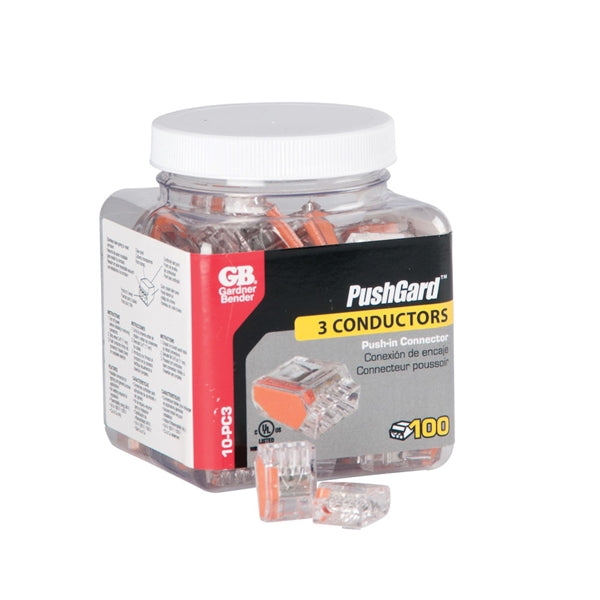 GB PushGard 10-PC3 Wire Connector, 12 to 22 AWG Wire, Copper Contact, Polycarbonate Housing Material, Orange