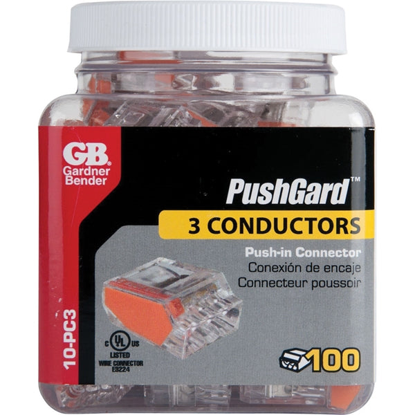 GB PushGard 10-PC3 Wire Connector, 12 to 22 AWG Wire, Copper Contact, Polycarbonate Housing Material, Orange