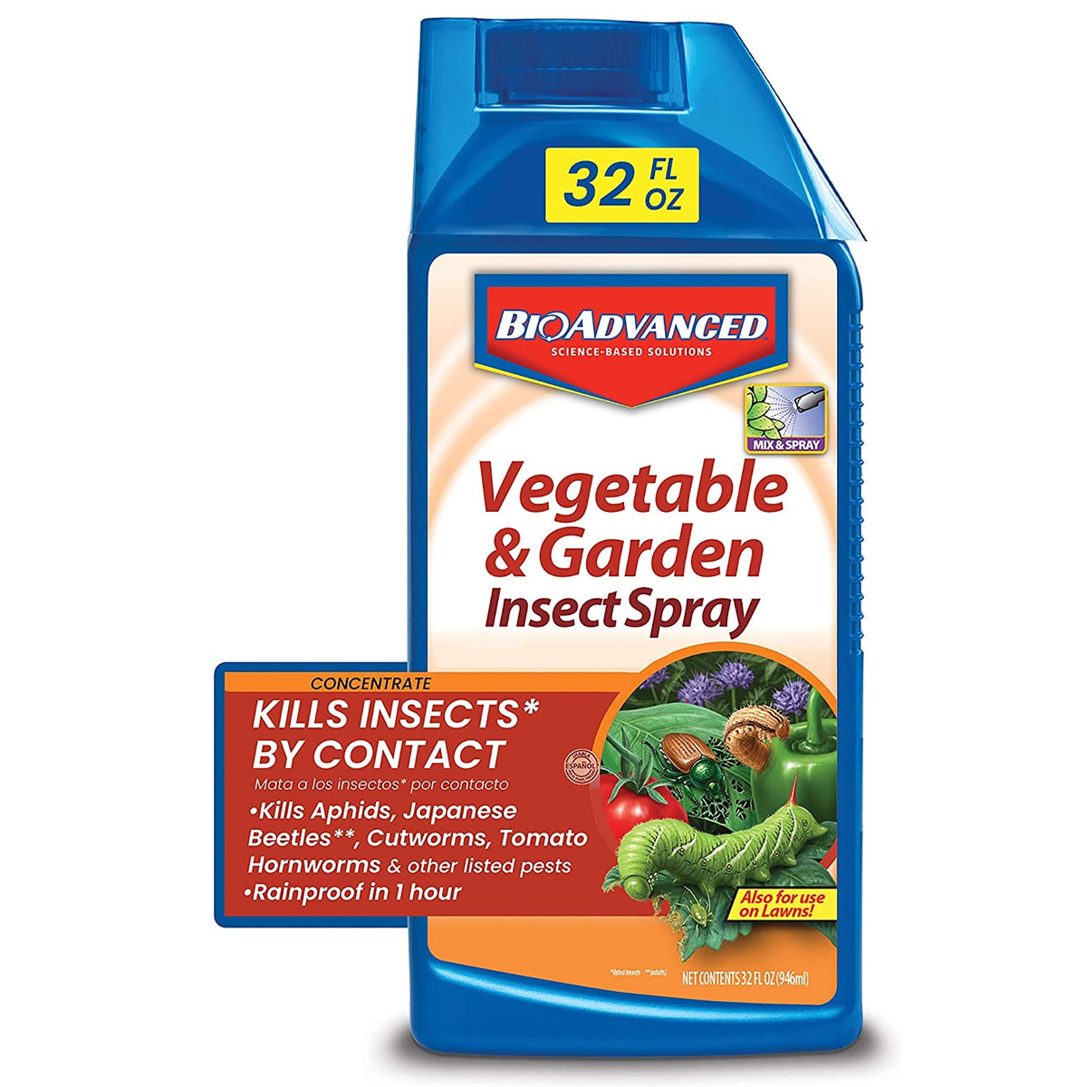 BioAdvanced 701521A Vegetable and Garden Insecticide, Liquid, Spray Application, 32 oz Bottle