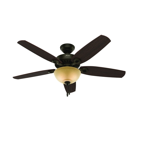Hunter 53091 Ceiling Fan, 5-Blade, Brazilian Cherry/Stained Oak Blade, 52 in Sweep, 3-Speed, With Lights: Yes