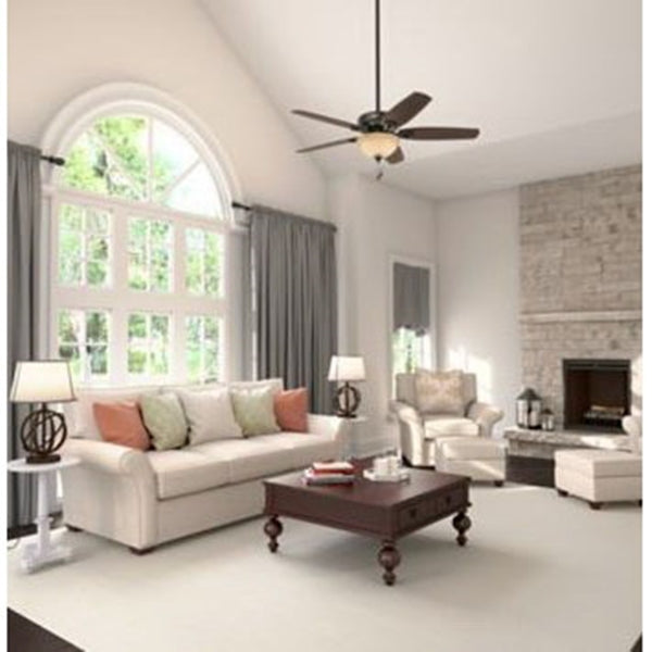 Hunter 53091 Ceiling Fan, 5-Blade, Brazilian Cherry/Stained Oak Blade, 52 in Sweep, 3-Speed, With Lights: Yes