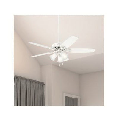 Hunter 53236 Ceiling Fan, 5-Blade, Snow White Blade, 52 in Sweep, 3-Speed, With Lights: Yes