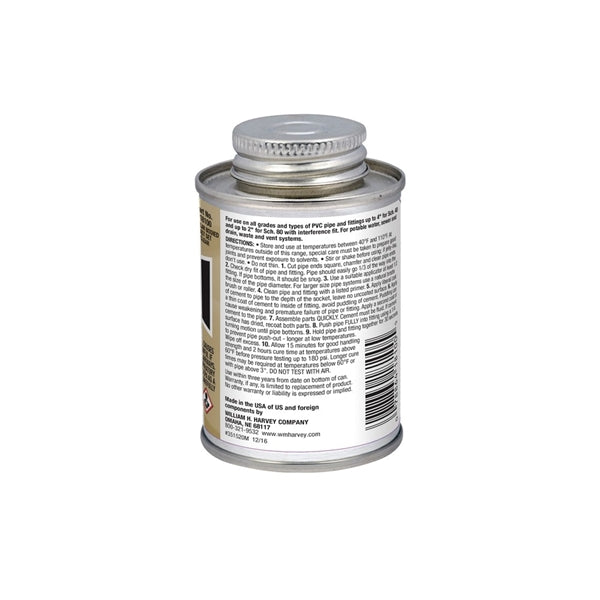 Harvey 018100-24 Solvent Cement, 4 oz Can, Liquid, Clear