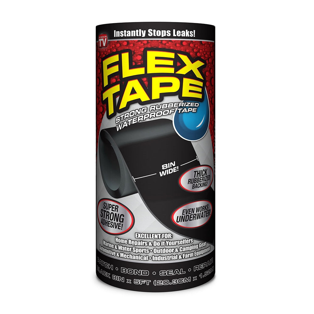 FLEX TAPE TFSBLKR0805 Waterproof Tape, 5 ft L, 8 in W, Rubber Backing