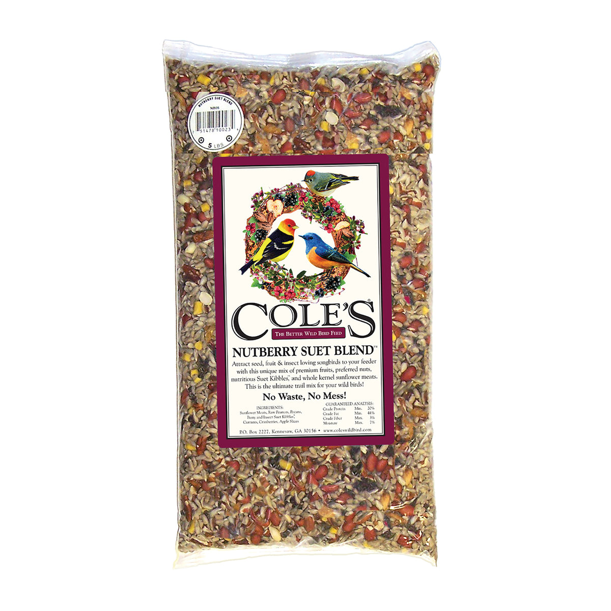 Cole&#39;s Nutberry Suet Blend NB05 Blended Bird Seed, 5 lb Bag