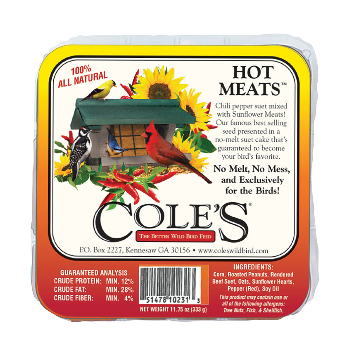 Cole&#39;s Hot Meats HMSU Suet Cake, 11.75 oz