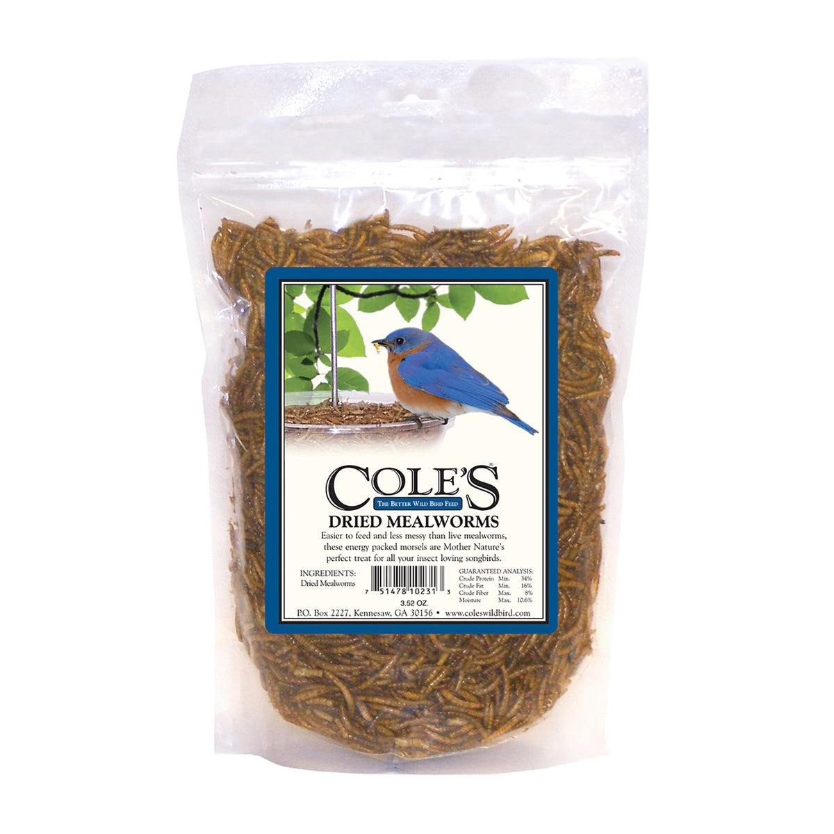 Cole's Dried Mealworms Bird Food, 3.52 oz Package, Bag