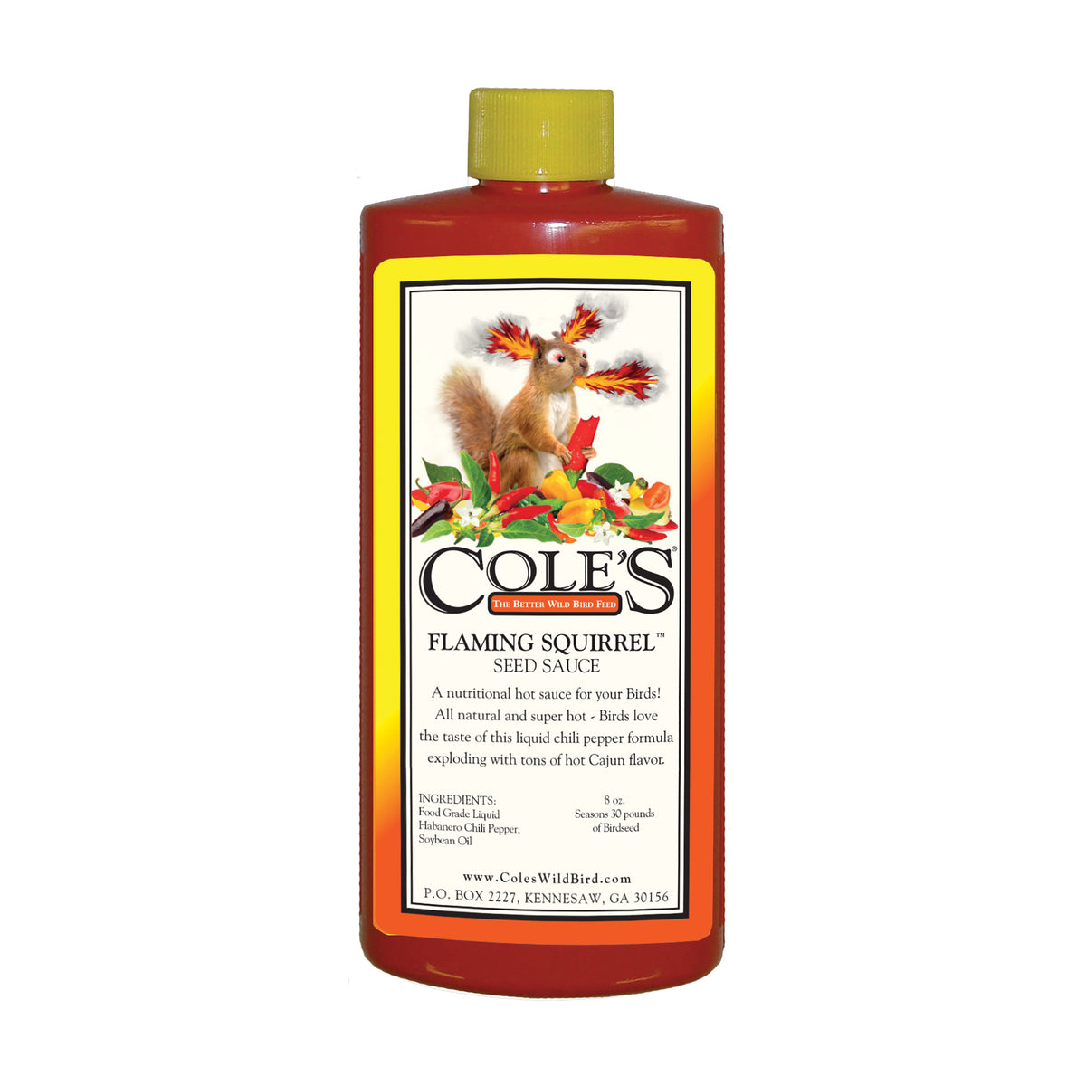 Cole's Flaming Squirrel Seed Sauce FS08 Bird Seed, Cajun Flavor, 8 oz Bottle