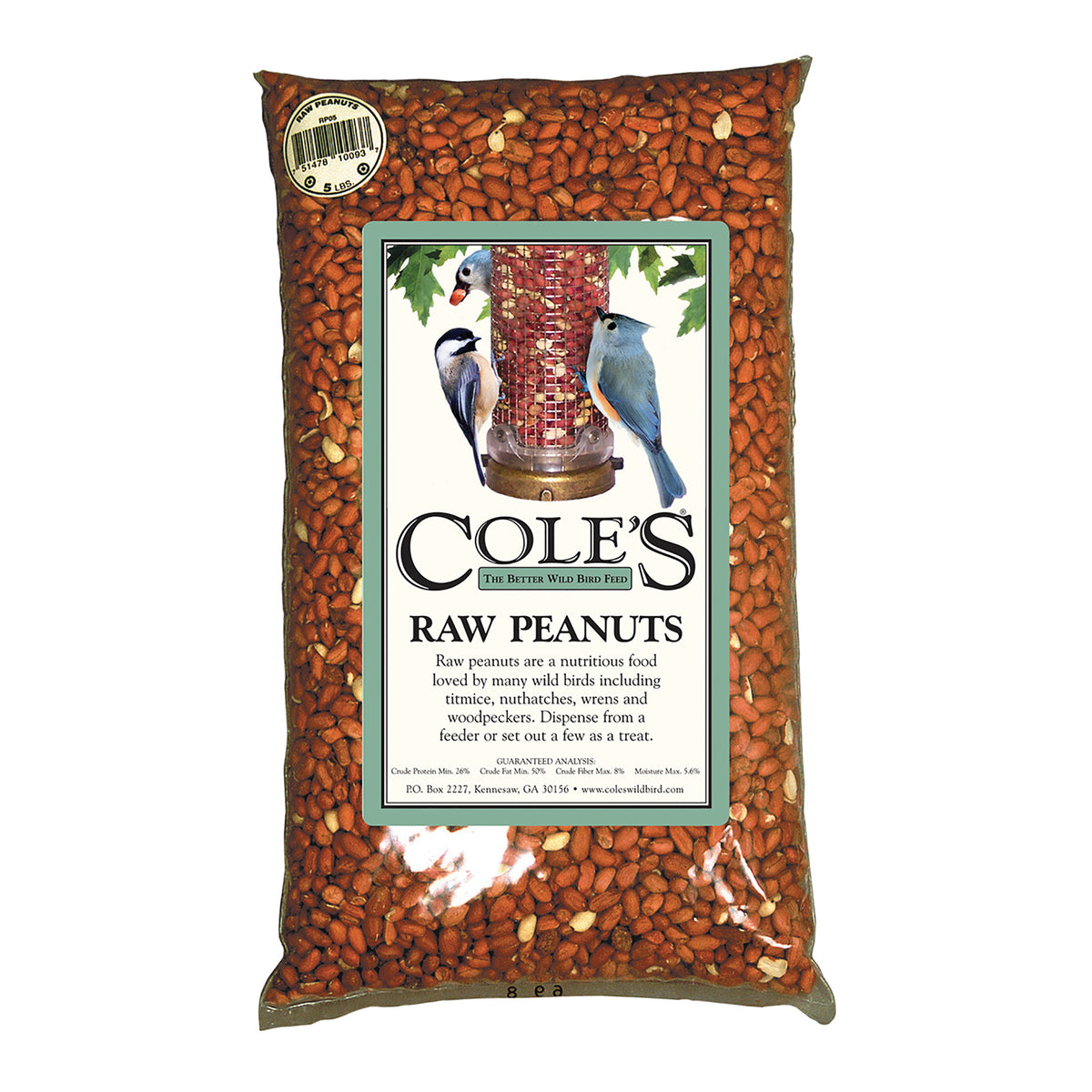 Cole&#39;s RP05 Raw Peanuts Bird Seed, 5 lb Package, Bag